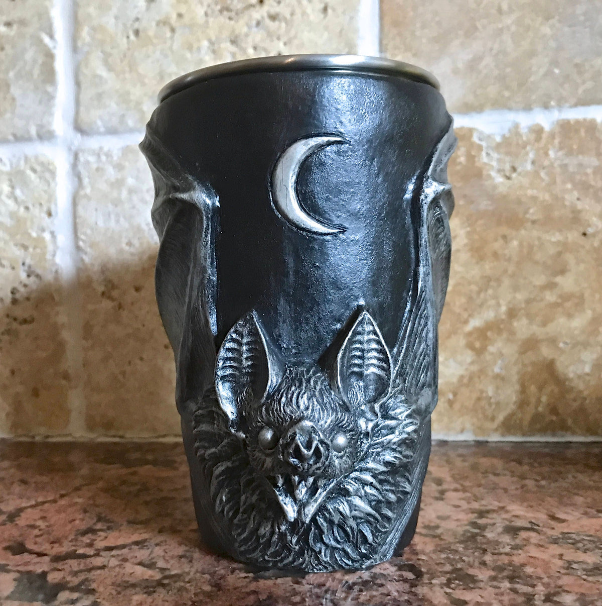 Vampire Bat Mug | Hand Sculpted Resin Gothic Art Mug with Stainless Steel Liner| Spooky Bat Mug, Halloween Gift and Gothic Home Decor