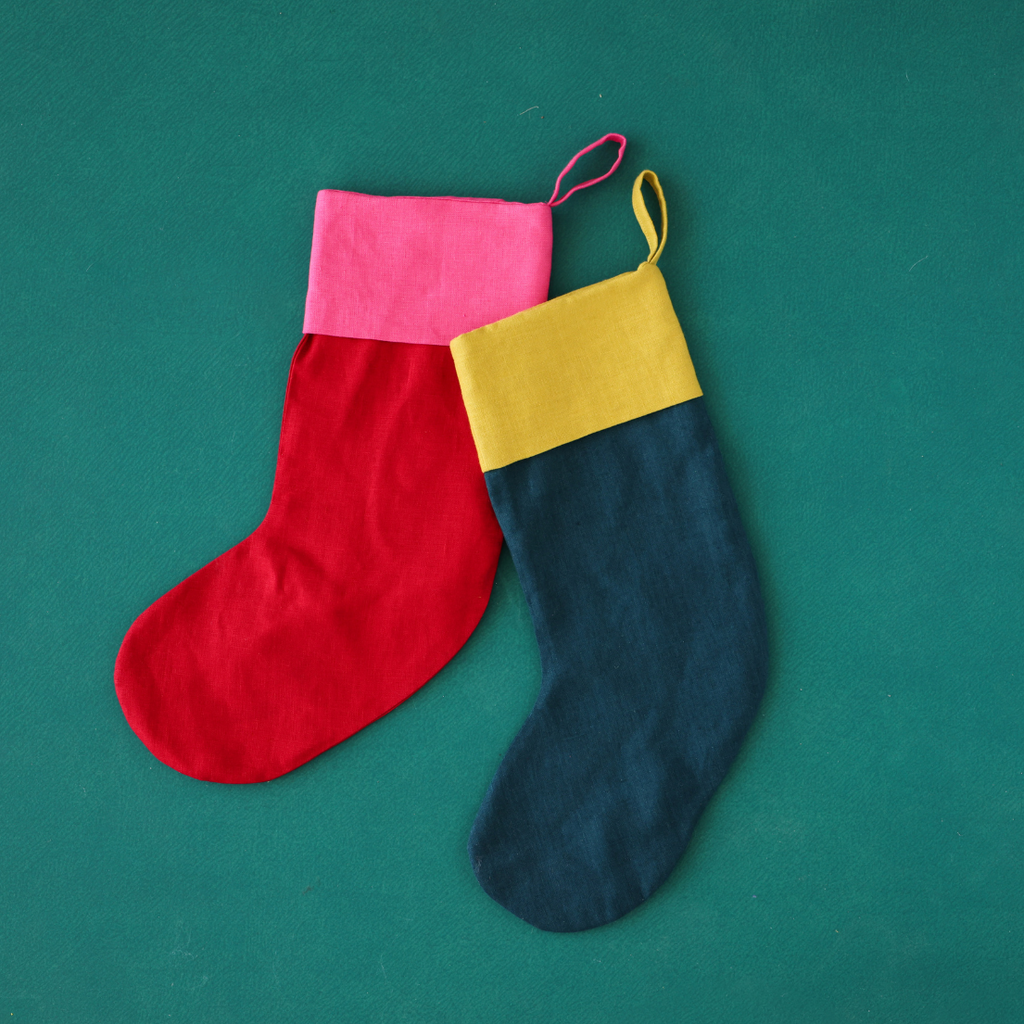 Color-Blocked Linen Christmas Stocking – Made in USA