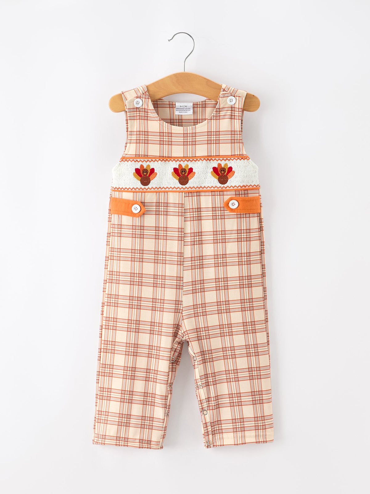 Baby Thanksgiving Turkey Plaid JonJon Romper