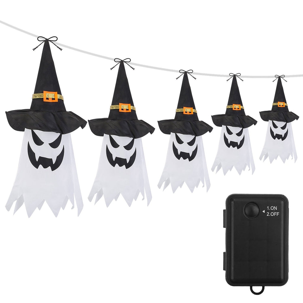 Ghost & Witch Hat Hanging Lantern String Lights – 11.6 ft