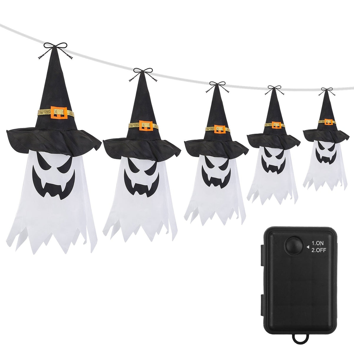 Ghost & Witch Hat Hanging Lantern String Lights – 11.6 ft