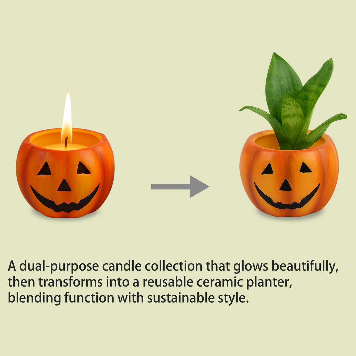 Jack-O'-Lantern Ceramic Candle Set – 2 Piece