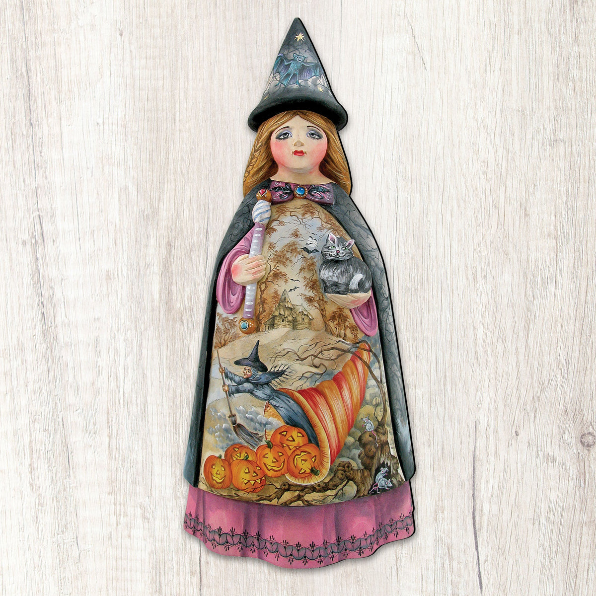 Witch & Pumpkins Wooden Door Hanger – Halloween Decor