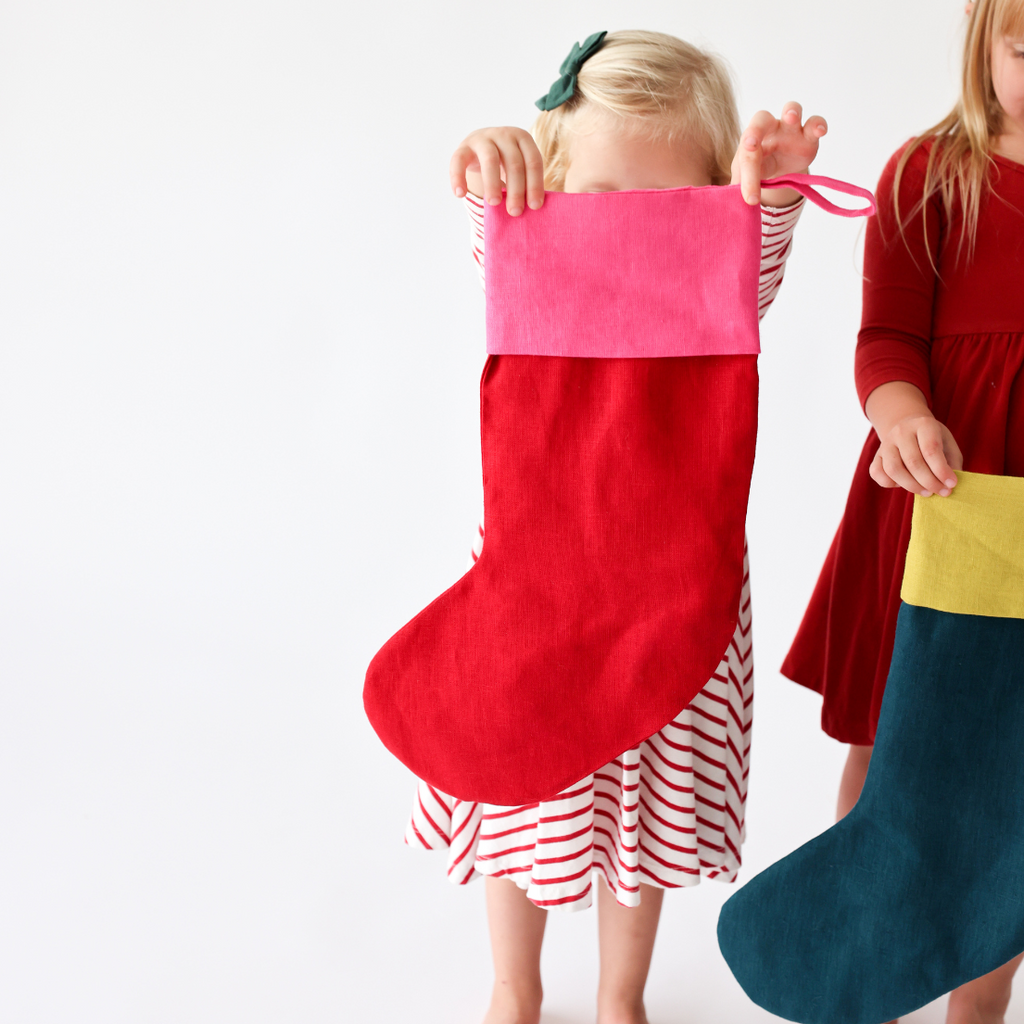 Color-Blocked Linen Christmas Stocking – Made in USA