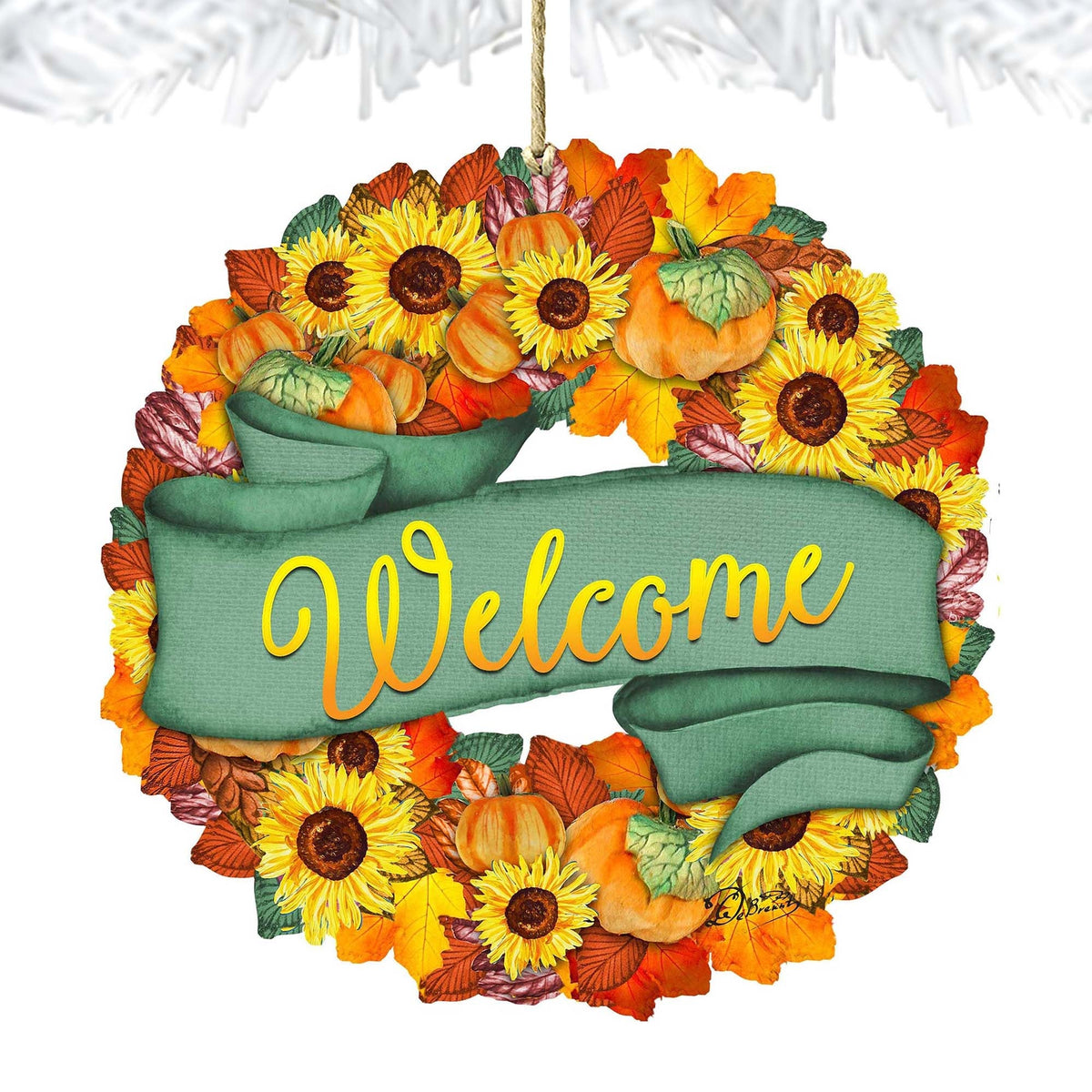 Flower Fall Wreath Wooden Ornaments by G. DeBrekht - Thanksgiving Halloween Decor - 8185305-2