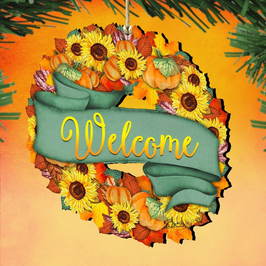 Flower Fall Wreath Wooden Ornaments by G. DeBrekht - Thanksgiving Halloween Decor - 8185305-2
