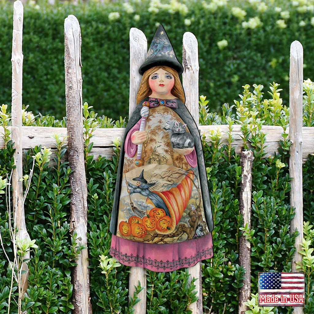 Witch & Pumpkins Wooden Door Hanger – Halloween Decor