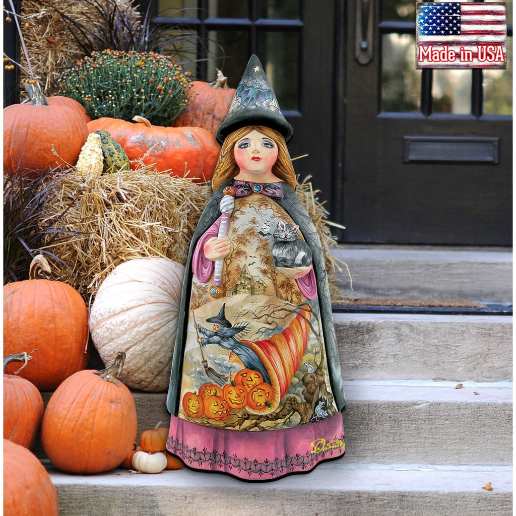 Witch & Pumpkins Wooden Door Hanger – Halloween Decor