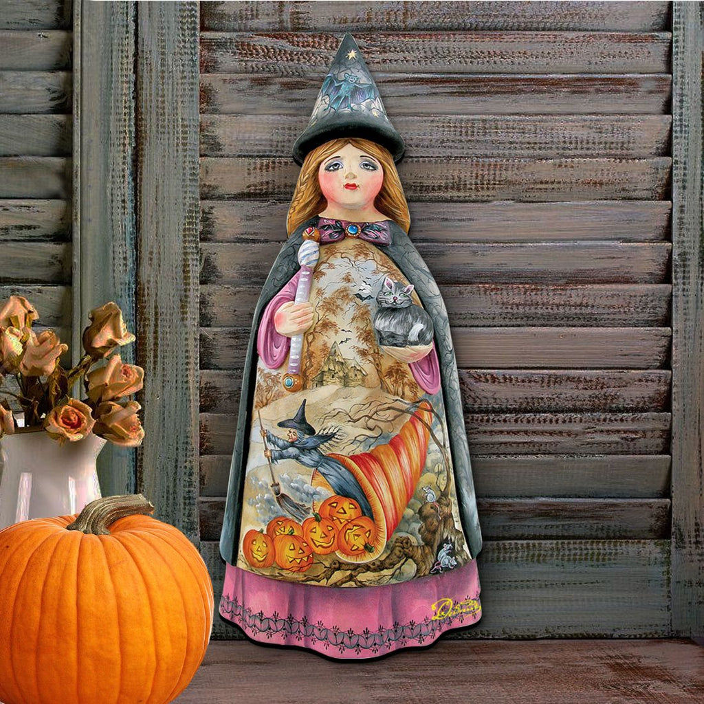 Witch & Pumpkins Wooden Door Hanger – Halloween Decor