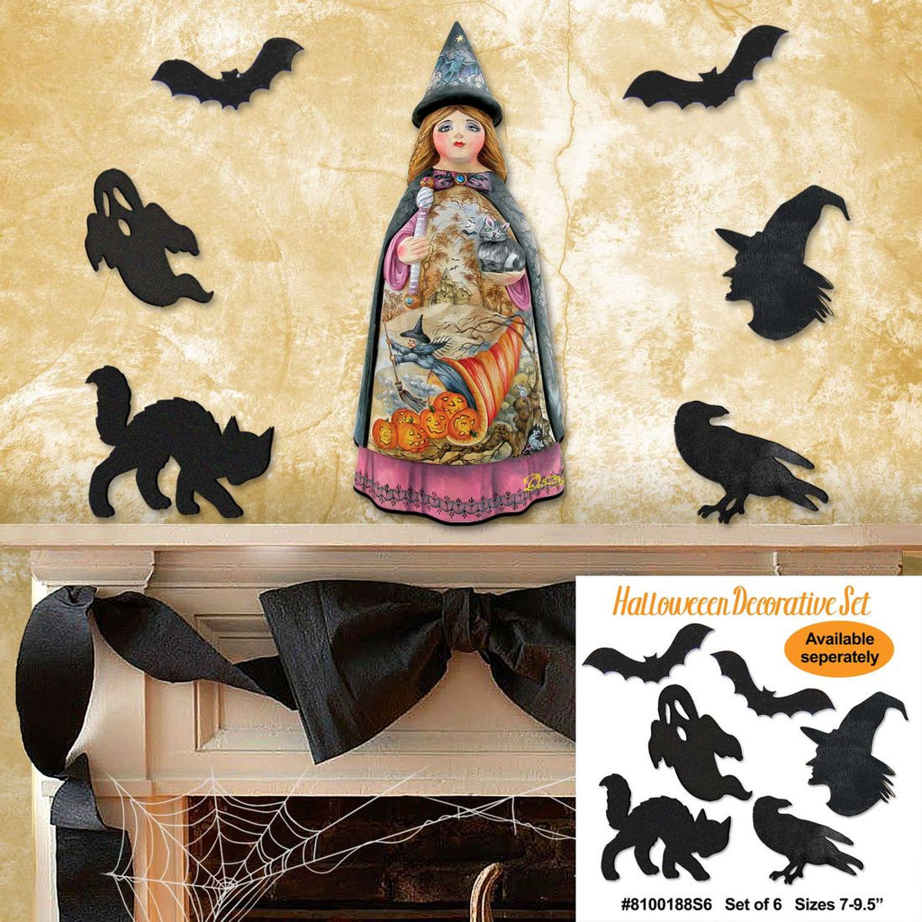 Witch & Pumpkins Wooden Door Hanger – Halloween Decor