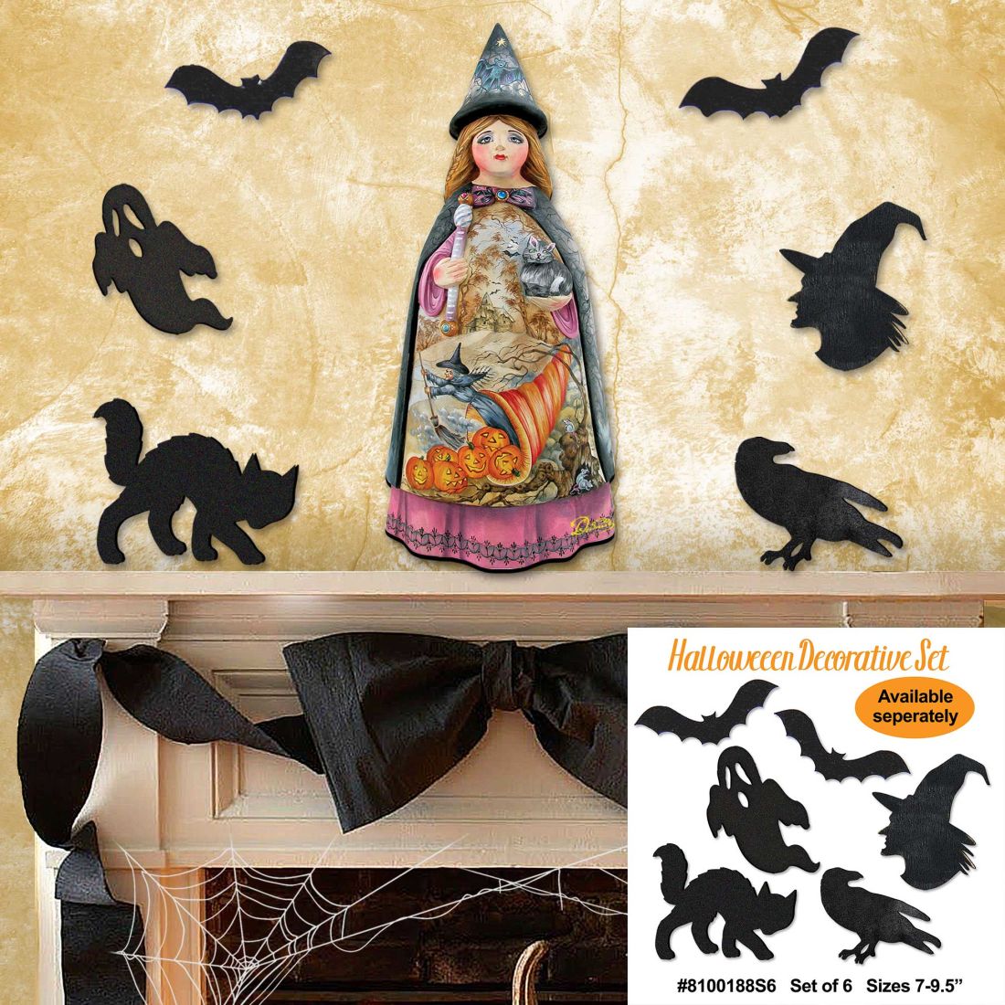 Witch & Pumpkins Wooden Door Hanger – Halloween Decor