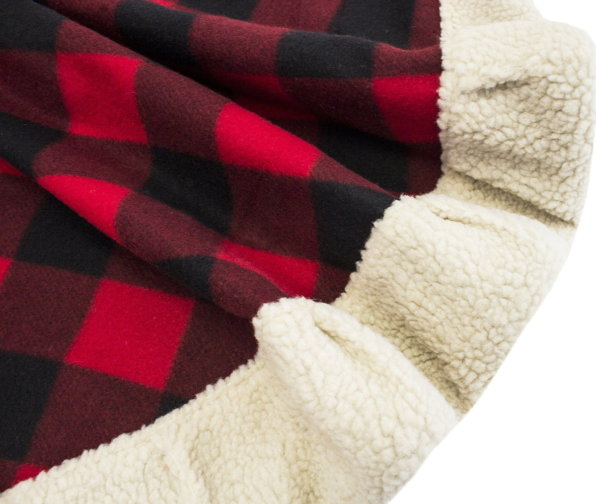 Fennco Styles Buffalo Plaid with Sherpa Border Tree Skirt 56" Round - Red Tree Skirt for Home, Christmas Tree, Holiday Decoration and Special Events