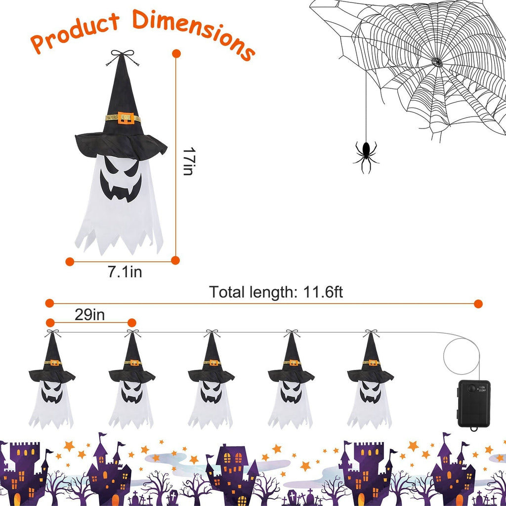 Ghost & Witch Hat Hanging Lantern String Lights – 11.6 ft