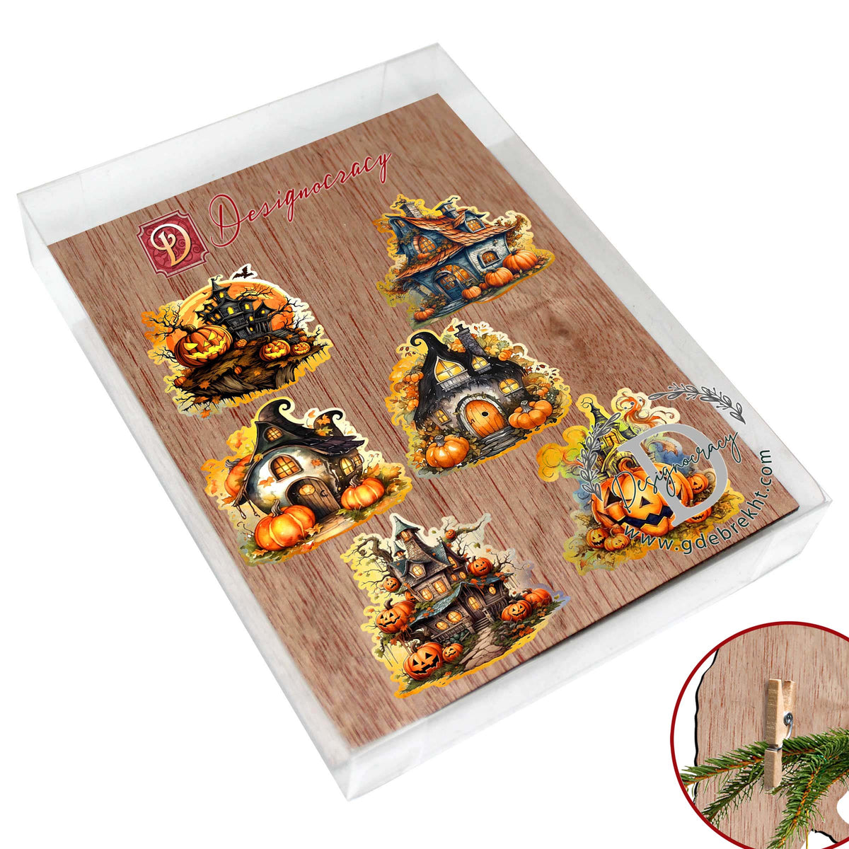 Spooky Houses Clip-On Wood Ornaments, Set of 6