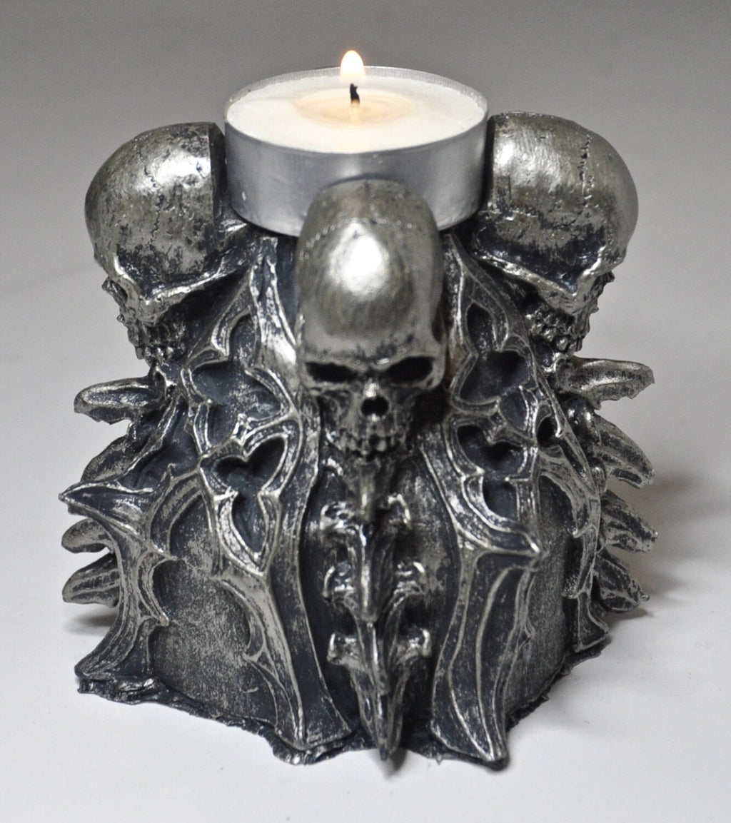 Gothic Skull Tea Light Holder – Hand-Painted Resin