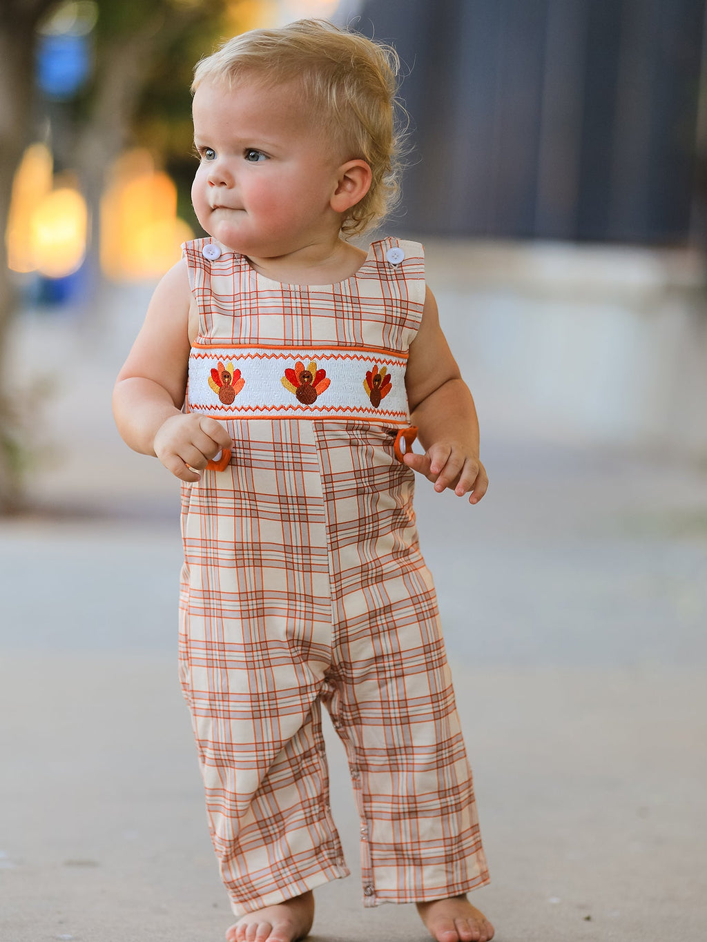 Baby Thanksgiving Turkey Plaid JonJon Romper