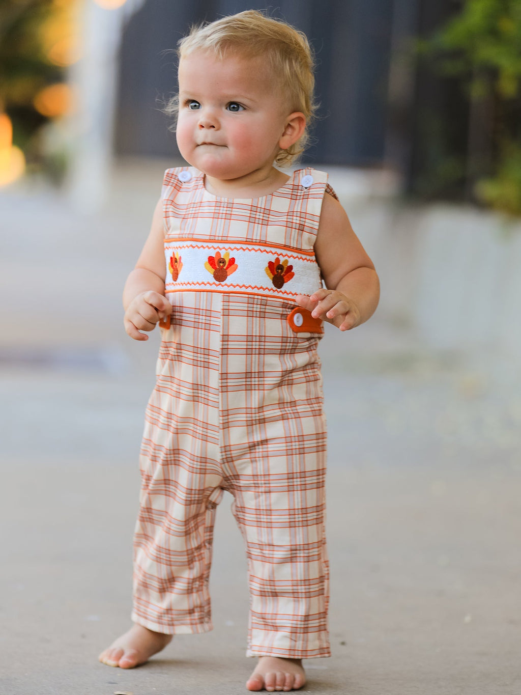 Baby Thanksgiving Turkey Plaid JonJon Romper