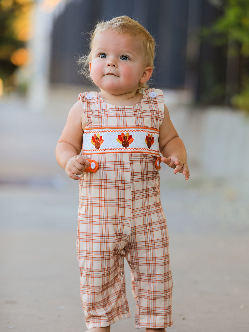 Baby Thanksgiving Turkey Plaid JonJon Romper