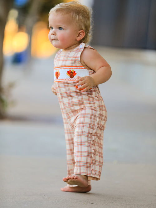 Baby Thanksgiving turkey plaid jonjon romper