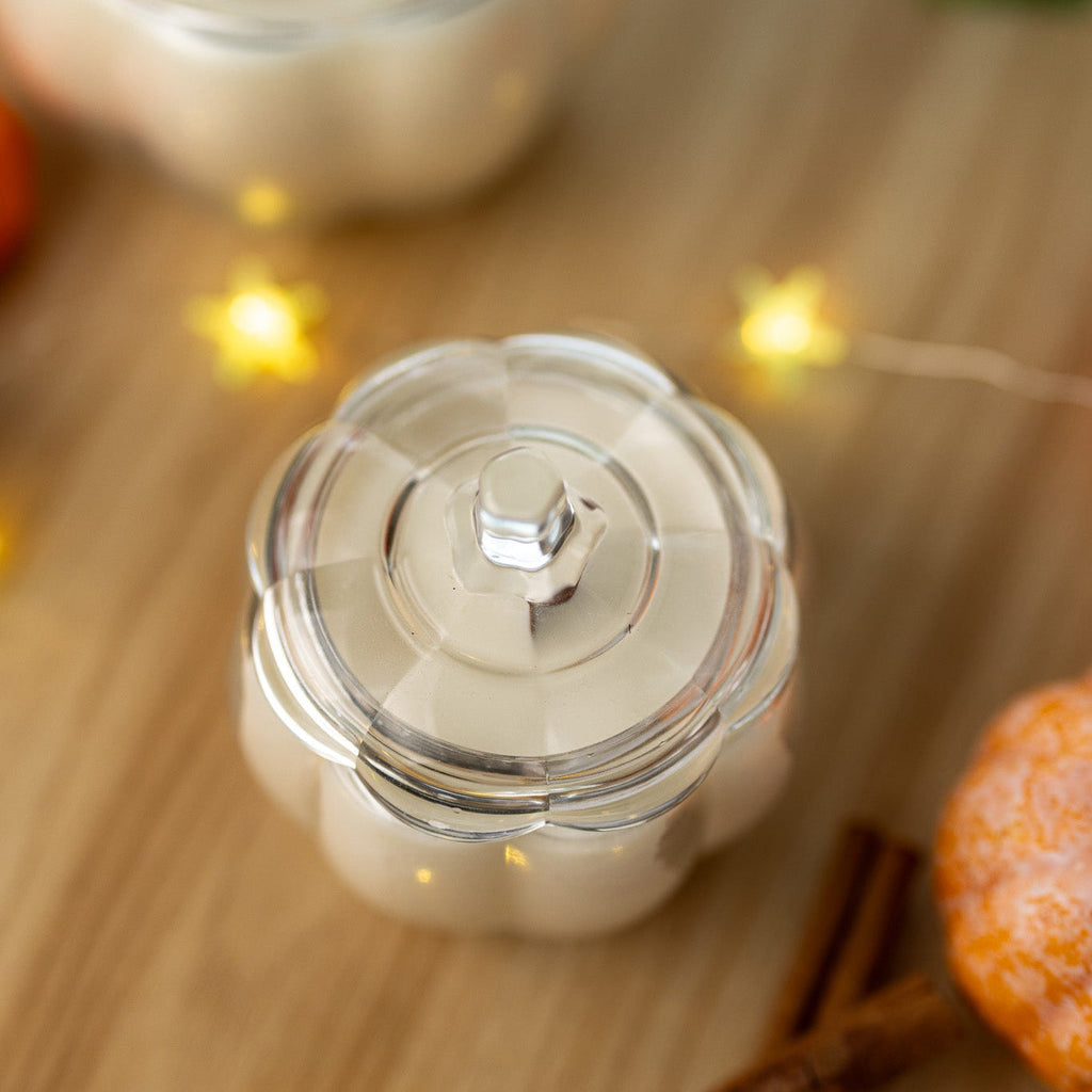 Pumpkin Glass Soy Candle with Lid – Fall Scents, Wood Wick