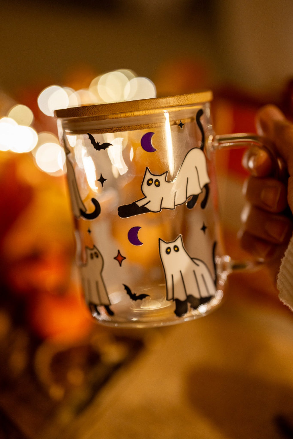 Ghost Cat Glass Can Cup 16 oz – Spooky Iced Coffee Glass