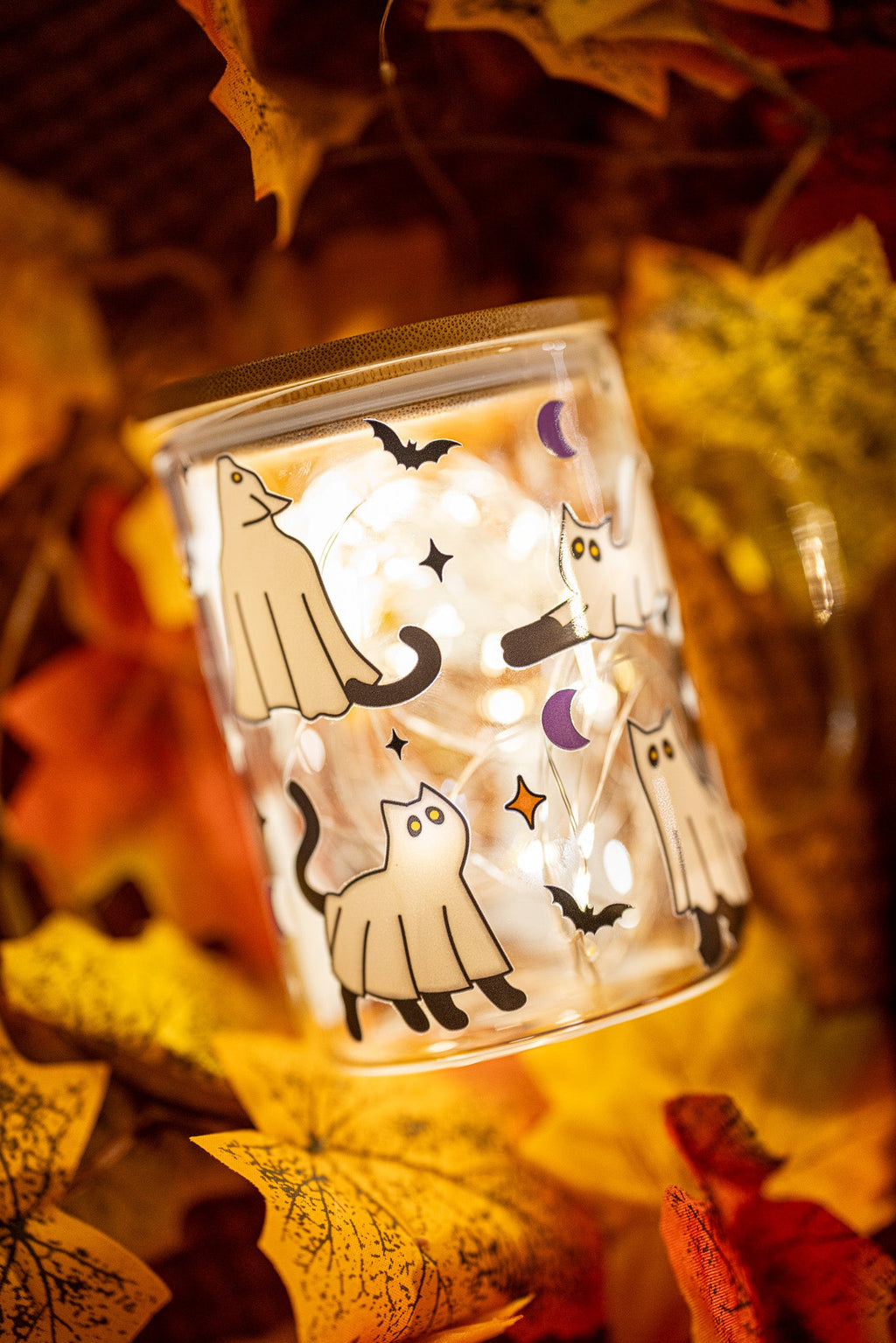 Ghost Cat Glass Can Cup 16 oz – Spooky Iced Coffee Glass