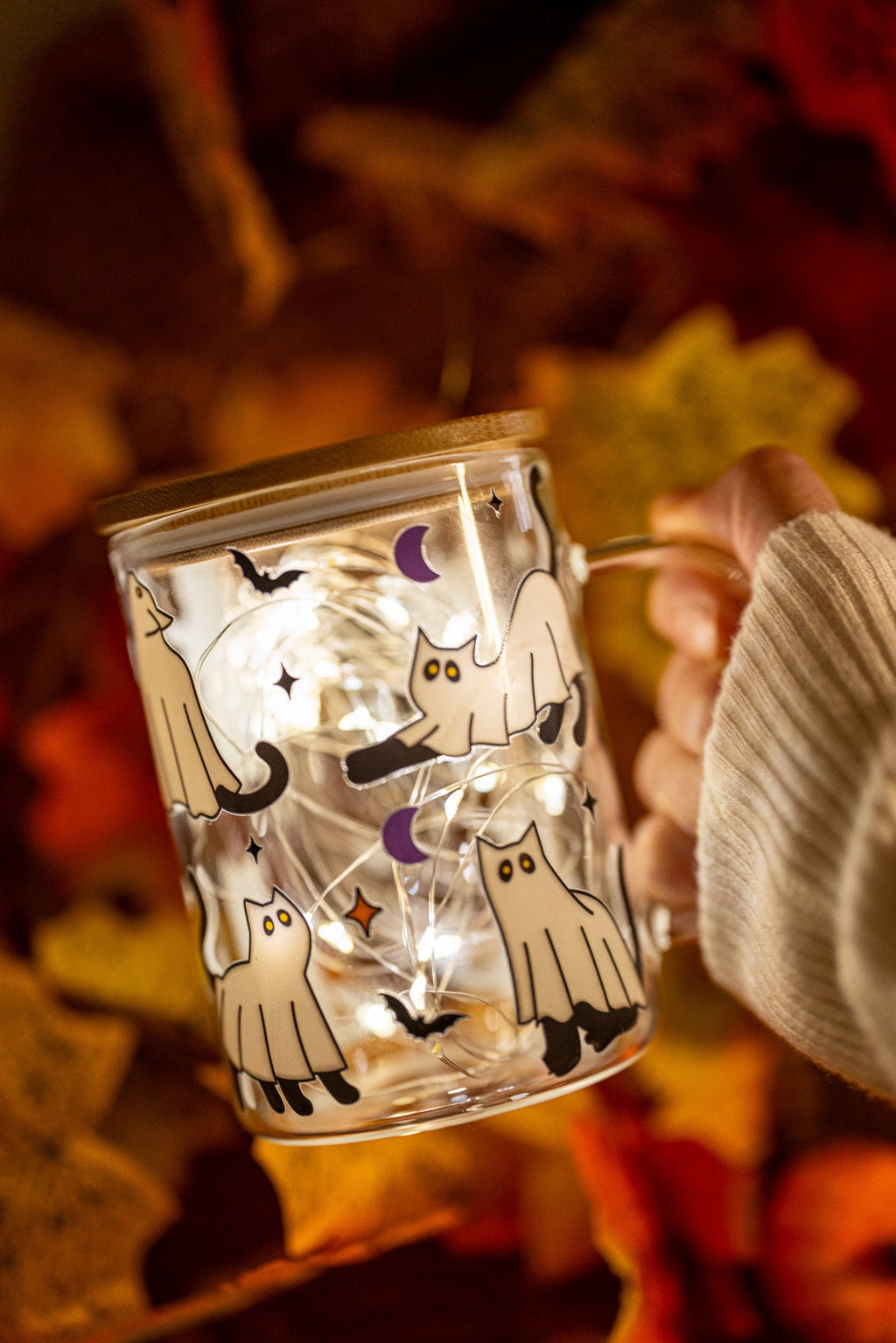 Ghost Cat Glass Can Cup 16 oz – Spooky Iced Coffee Glass