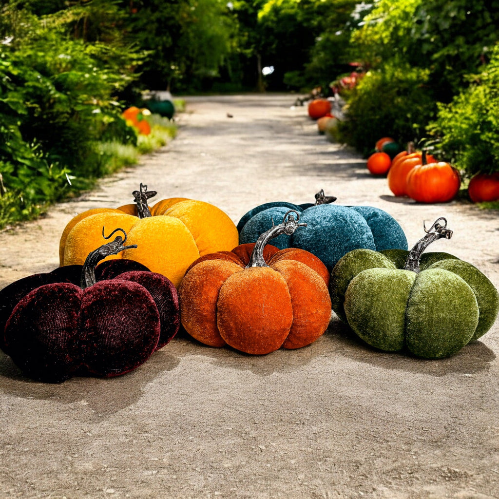 Velvet Pumpkins – Jewel-Tone Fall Mantel Decor