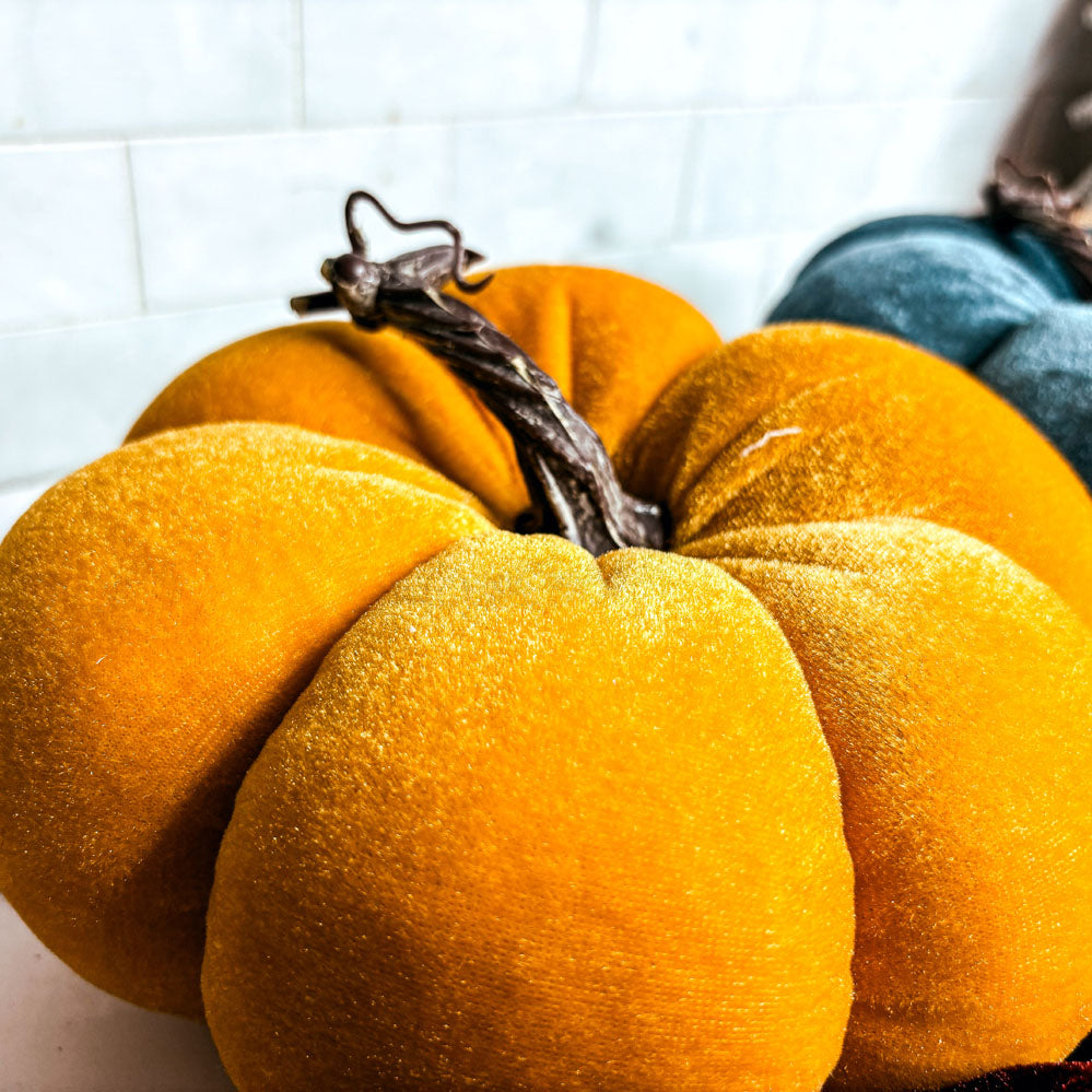 Velvet Pumpkins – Jewel-Tone Fall Mantel Decor