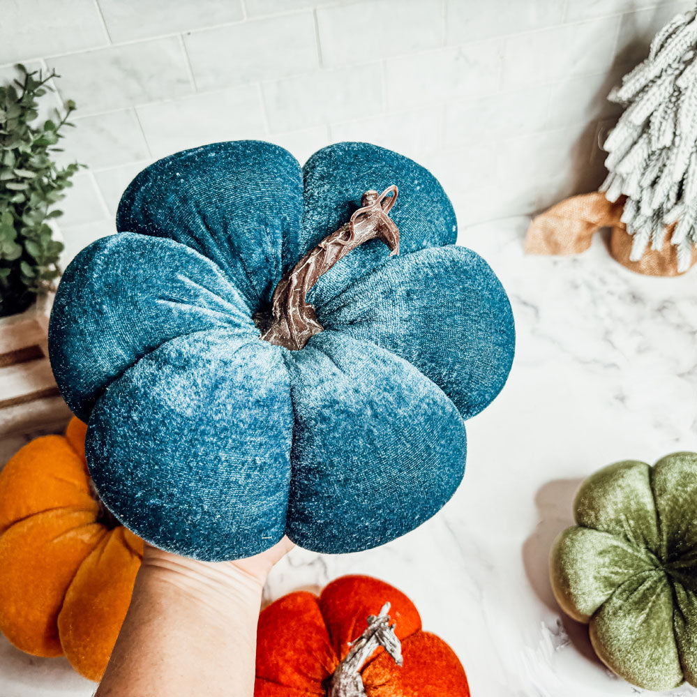 Velvet Pumpkins – Jewel-Tone Fall Mantel Decor