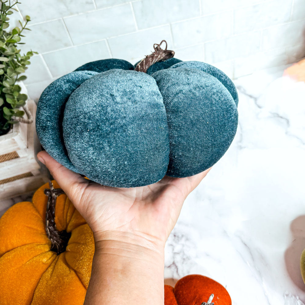 Velvet Pumpkins – Jewel-Tone Fall Mantel Decor