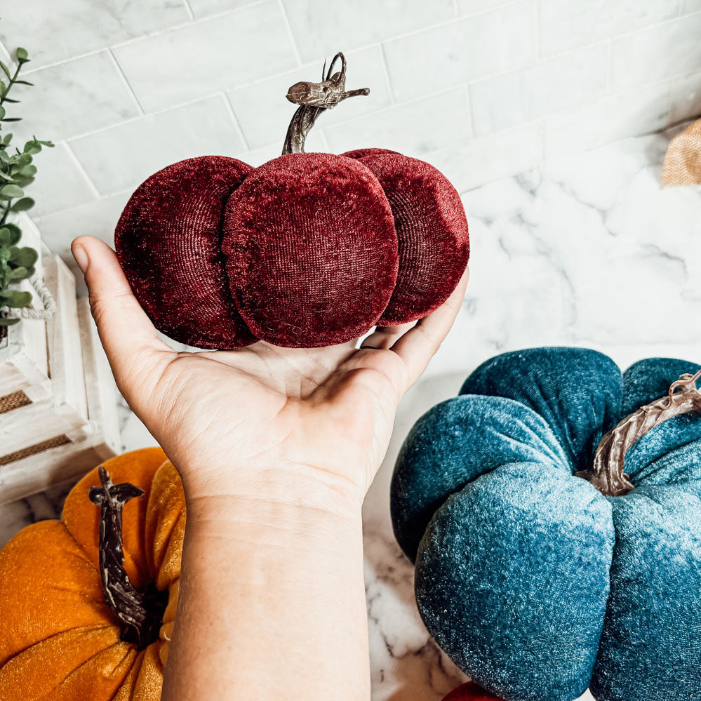 Velvet Pumpkins – Jewel-Tone Fall Mantel Decor
