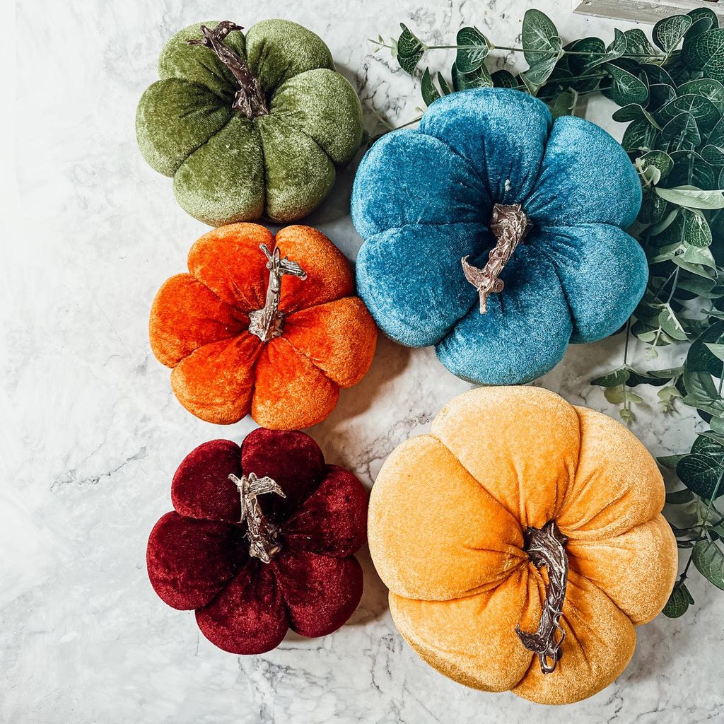 Velvet Pumpkins – Jewel-Tone Fall Mantel Decor