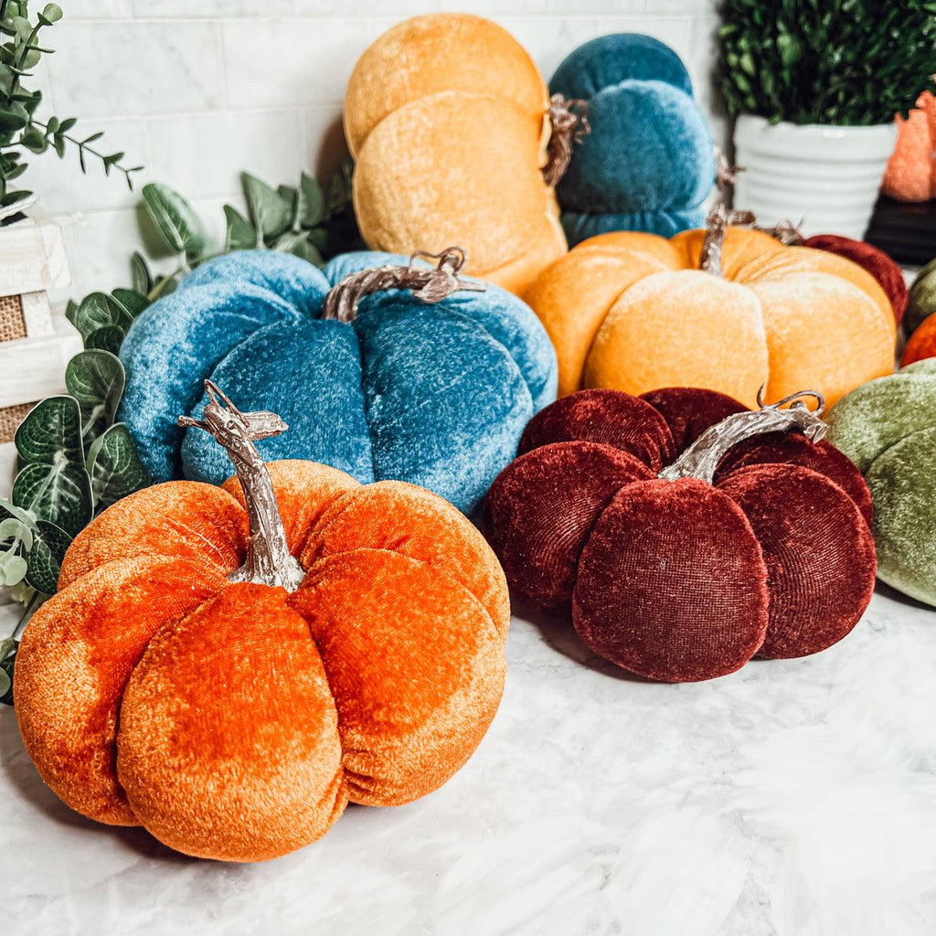 Velvet Pumpkins – Jewel-Tone Fall Mantel Decor