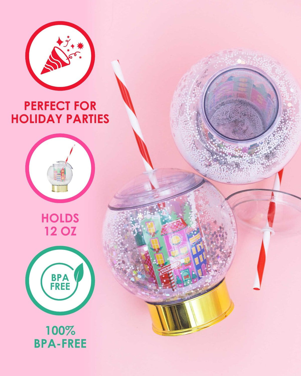Snow Globe Holiday Village Sipper Cup 12 oz
