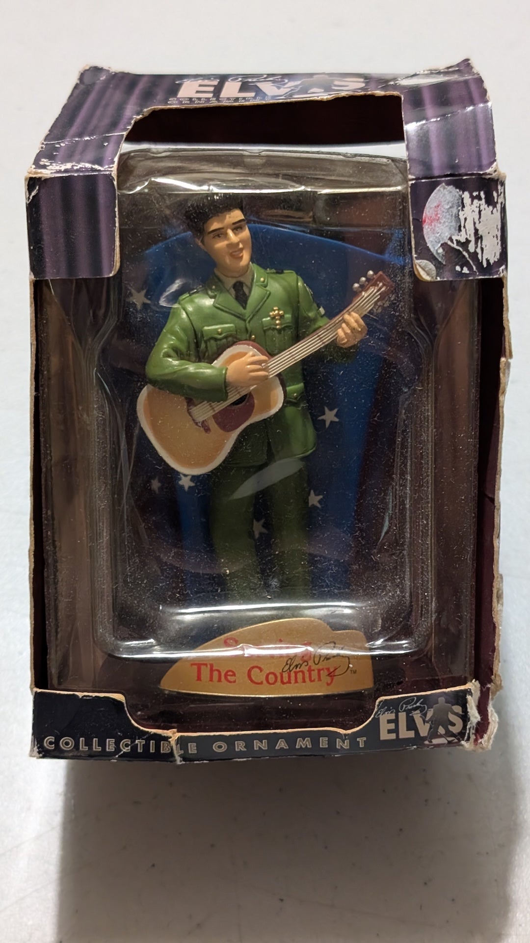 Elvis "The Country" Collectible Ornament from Unknown - 1993 Collectible (Resin, Plastic, Cardboard Ornament, Christmas, Holiday, Green, Brown, Blue, Collectable, Vintage, Original)