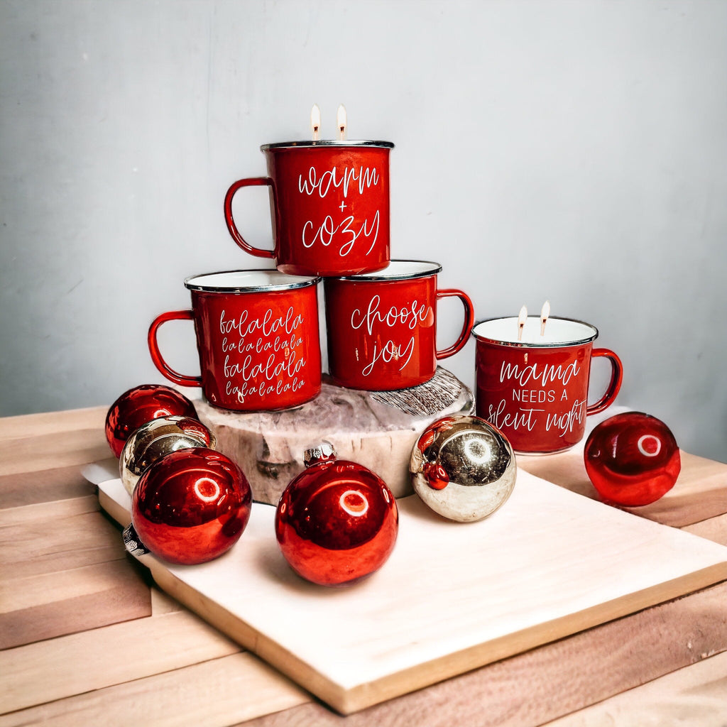Holiday Candle Mug 16 oz – Reusable Red Metal Mug