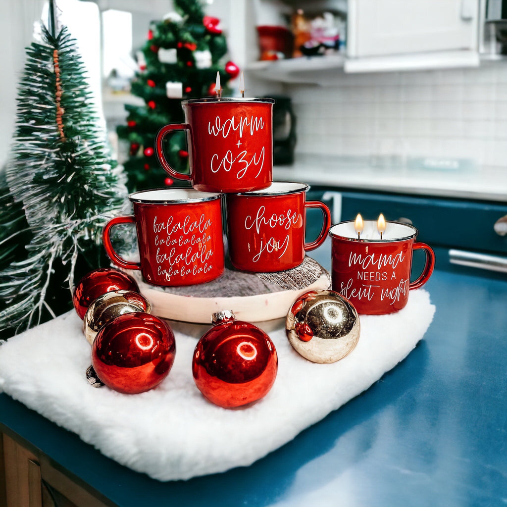 Holiday Candle Mug 16 oz – Reusable Red Metal Mug
