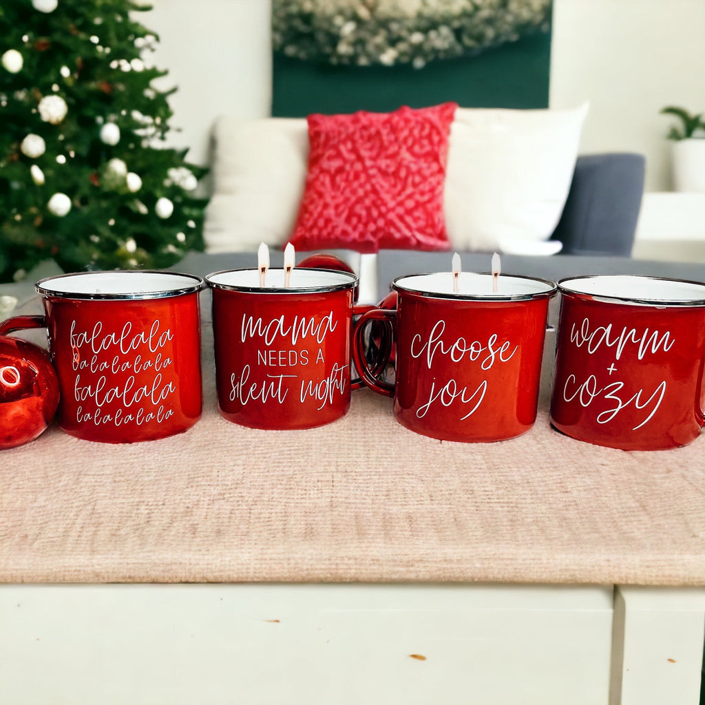Holiday Candle Mug 16 oz – Reusable Red Metal Mug