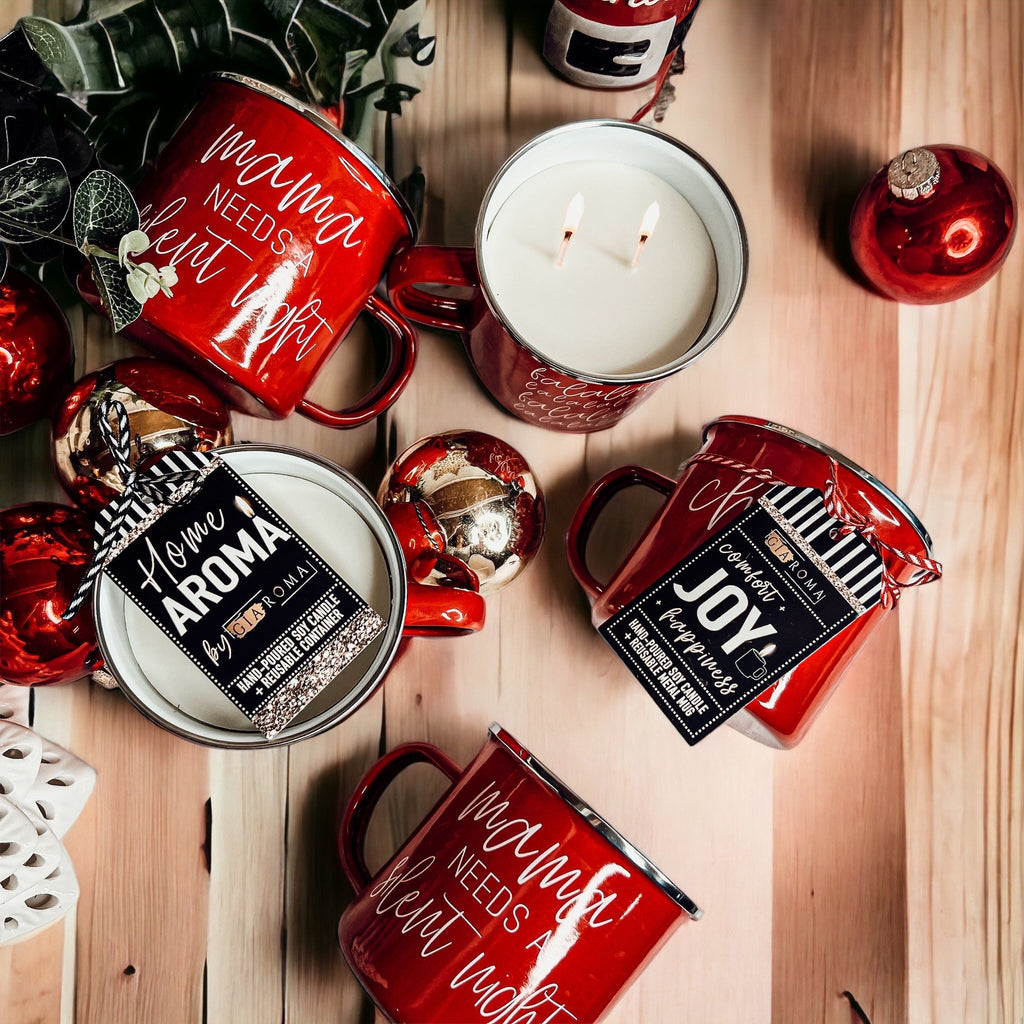 Holiday Candle Mug 16 oz – Reusable Red Metal Mug