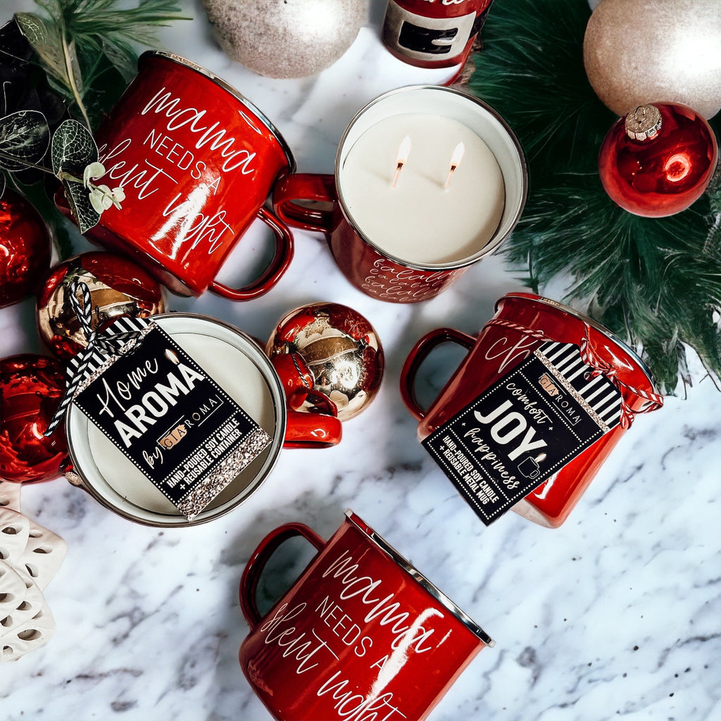 Holiday Candle Mug 16 oz – Reusable Red Metal Mug