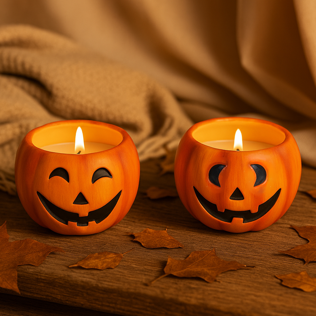 Jack-O'-Lantern Ceramic Candle Set – 2 Piece