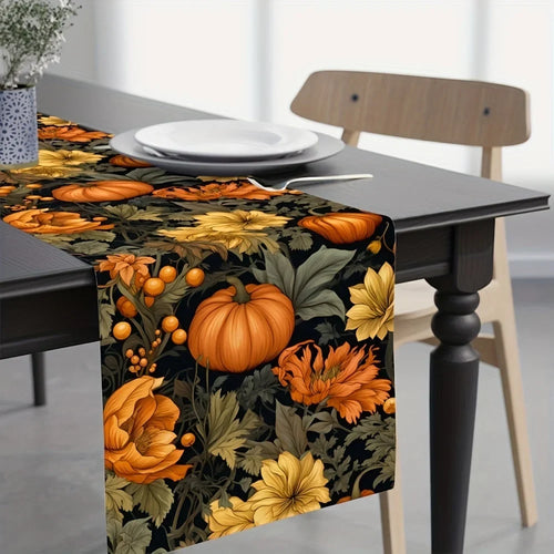 Autumn Harvest Pumpkin Linen Table Runner – Fall Thanksgiving