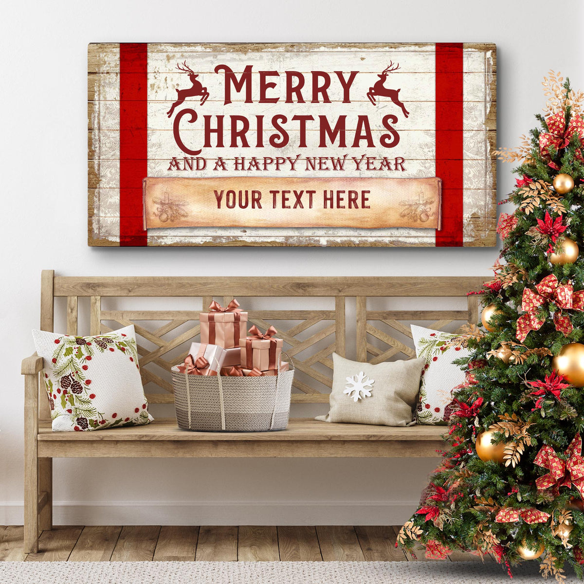 Merry Christmas & Happy New Year Canvas Wall Sign