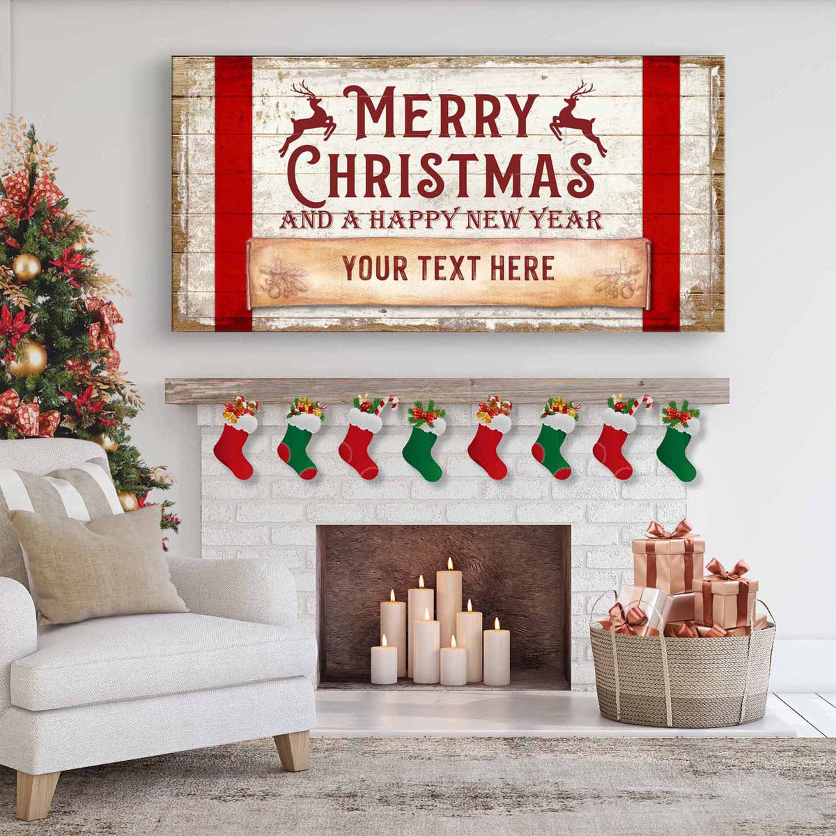 Merry Christmas & Happy New Year Canvas Wall Sign