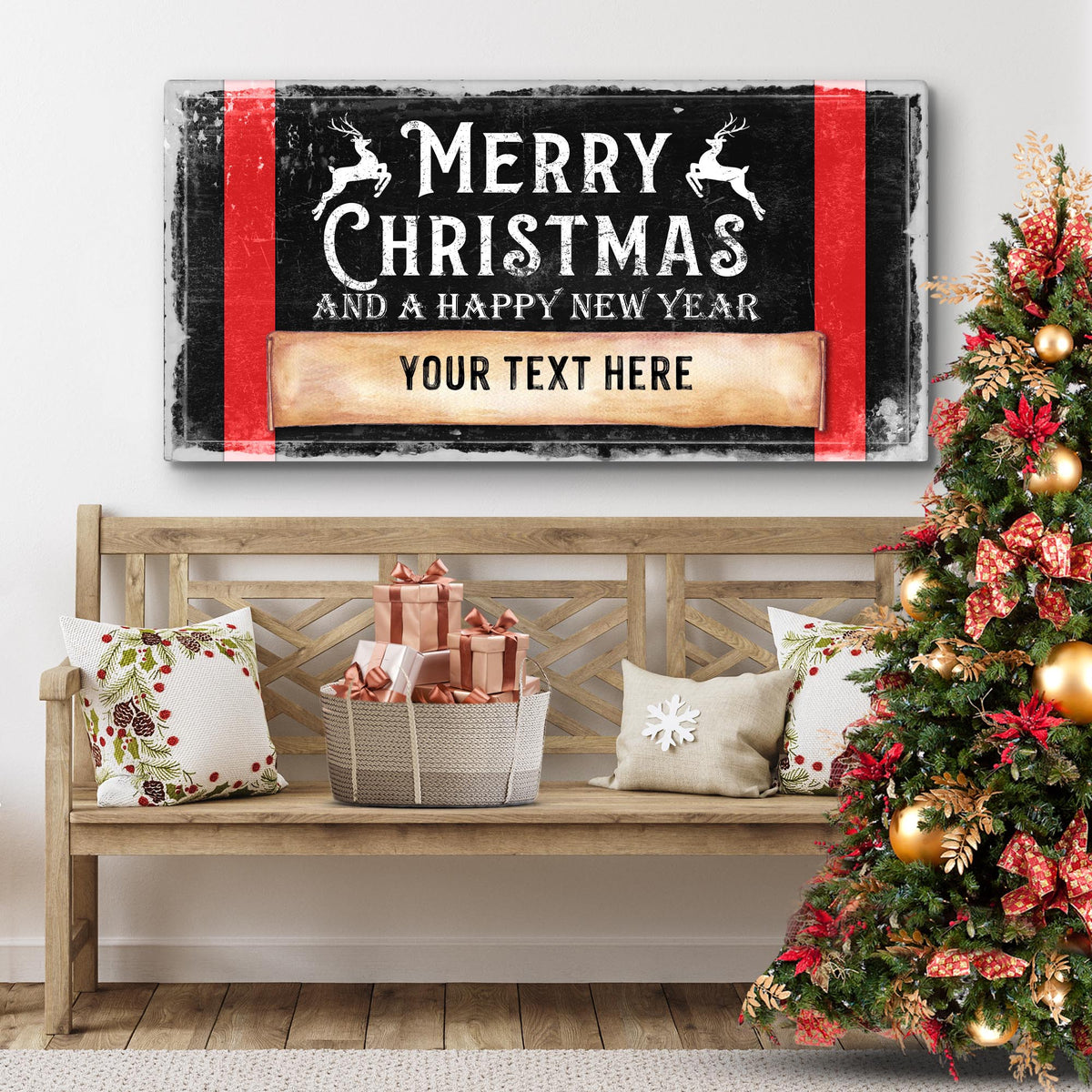 Merry Christmas & Happy New Year Canvas Wall Sign