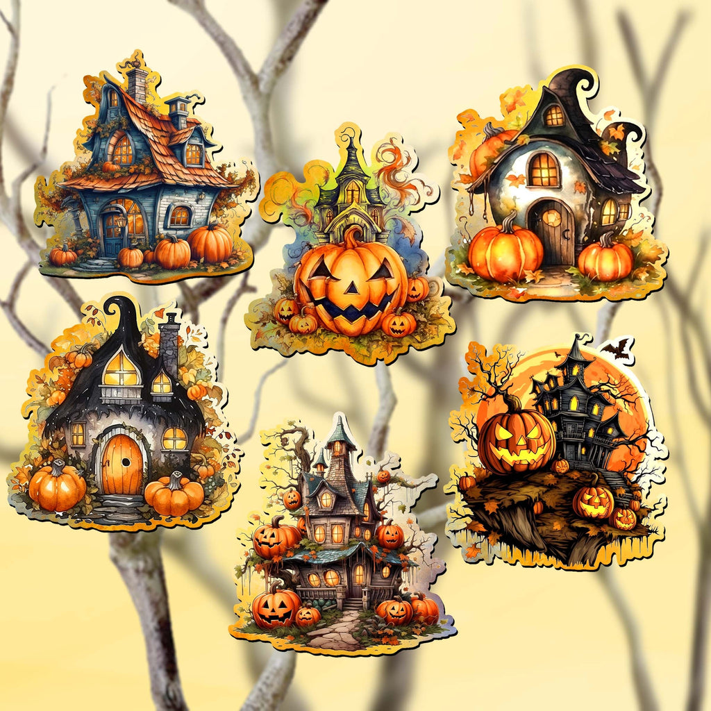 Spooky Houses Clip-On Wood Ornaments, Set of 6
