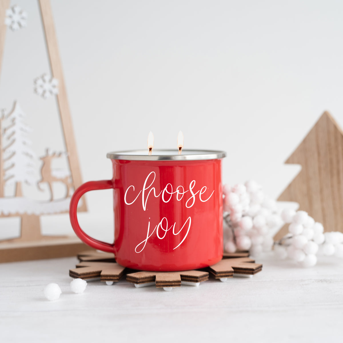 Holiday Candle Mug 16 oz – Reusable Red Metal Mug