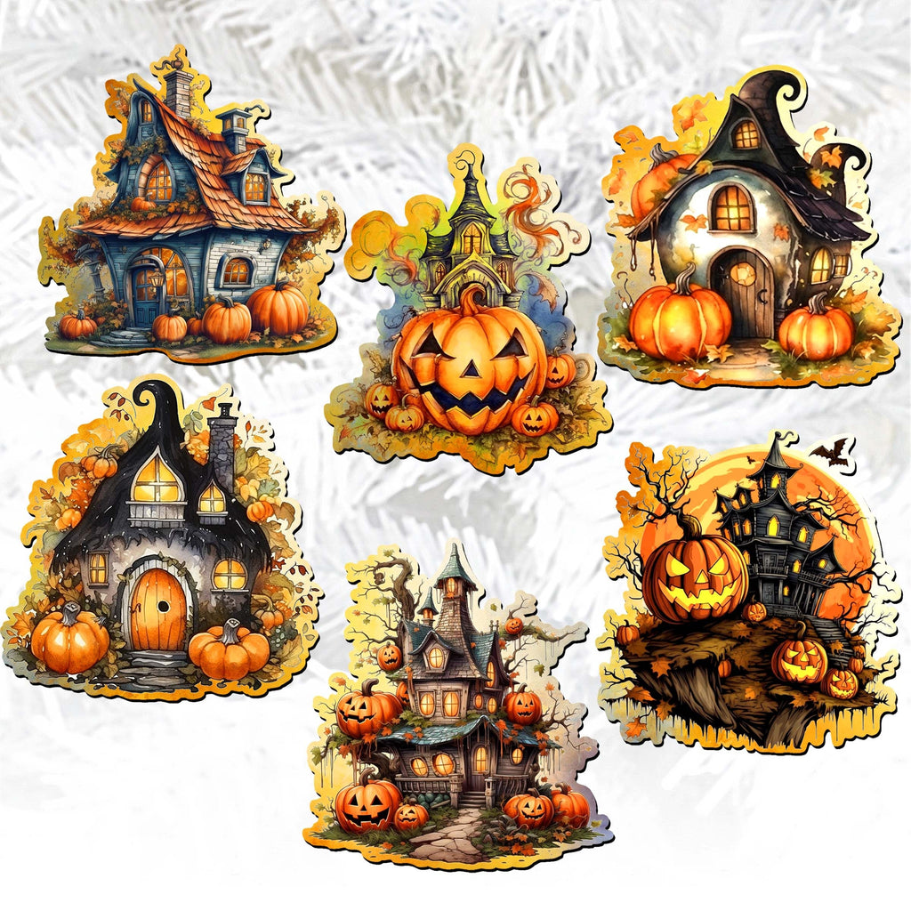 Spooky Houses Clip-On Wood Ornaments, Set of 6