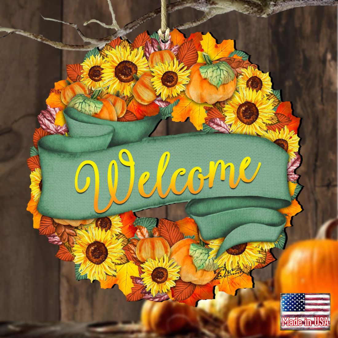 Flower Fall Wreath Wooden Ornaments by G. DeBrekht - Thanksgiving Halloween Decor - 8185305-2